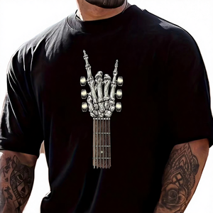 T-shirt pour homme à manches longues surdimensionné avec col de guitare Rock Roll squelette Logo personnalisé Coton Fibre de bambou Couleur unie Séchage rapide - Product Image 4