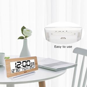 Wooden Alarm <b>Clock</b> Digital Thermometer Wall Decor Time Date Week Temperature Monitor Wireless <b>Table</b> Desk Watch Wood Alarm <b>Clock</b> - Product Image 4