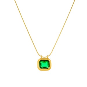Fashion Pendant Necklace Gold Plated Snake Chain Geometric Square Bezel Setting Stone Daily Party Jewelry - Product Image 5