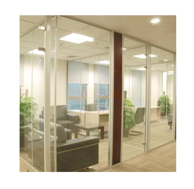 RG single glazing modern glass office building steel door sound insulation office glass wall partitions customization