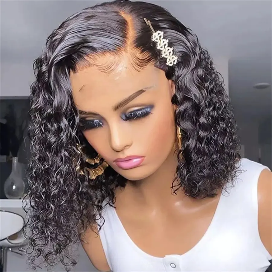 Cheap Curly Human Hair Lace Front Wig Cuticle Aligned Lace Front 13*4 4*4 Brazilian Hair Wig Water Wave Curly Short Bob Lace Wig