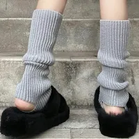 Nouveau japonais Lolita Y2k couleur unie jambières femmes évidé pied talon chaud tricoté genou chaussettes hautes Legging guêtres couverture