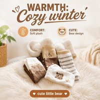 Chaussettes ours Chaussettes mi-mollet pour femmes Chaussettes à poils mignons Étudiants les plus faciles à assortir Automne et hiver Bas à motif ours en peluche