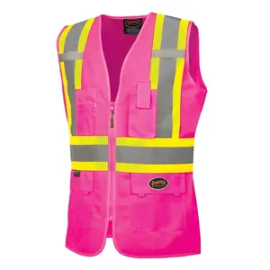 Safety Vest Reflective stripes Safety knitted Vest Bright Construction Workwear for men and women. (Large, pink)