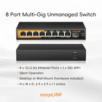 KeepLiNK 9-Port Multi-Gigabit LAN Switch dengan 8-Port 2.5Gb Ethernet 1-Port 10G SFP 100m Network Switches dengan Fungsi VLAN
