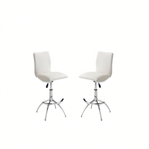 Taburete de Bar Moderno con Altura Ajustable, Tapizado en Cuero Sintético Blanco, Base Cromada, para Uso Doméstico y Comercial - Product Image 1