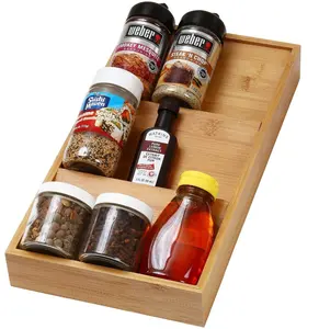 Home Spice Storage Organization In Drawer Bamboo 3 Tier Spice Rack Drawer Tray for Kitchen