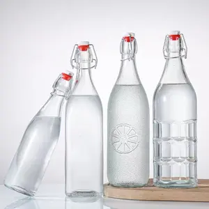 Fabriek Directe Verkoop Van Glazen Drinkmelkflessen 1000Ml 500Ml Brede Mond Glazen Karaf Sap Kan Met Deksel Schudden Top Beverag