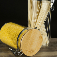 Récipient de nourriture de pot de stockage de couverture en bois de pâtes de cuisine en verre de Borosilicate élevé écologique avec le couvercle en bambou