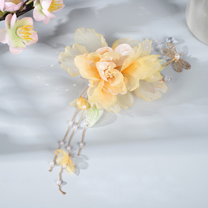 Nouvelle pince à cheveux en soie avec perles de cristal style antique et fleurs, accessoire capillaire classique de luxe léger et de niche, pour enfants - Product Image 5