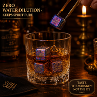 4 pierres à whisky en titane pur de qualité 1, finition irisée CLI |   Zéro dilution |   Glaçons en métal réutilisables, fabrication OEM disponible