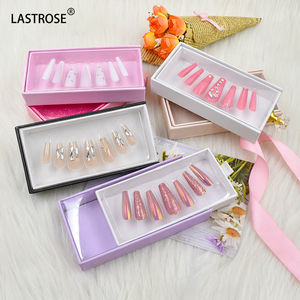 Nuevo estilo de uñas postizas artificiales largas <span class=keywords><strong>Prensa</strong></span> en uñas postizas de lujo Logotipo privado Puntas de uñas mate <span class=keywords><strong>rosa</strong></span> y negro - Product Image 3