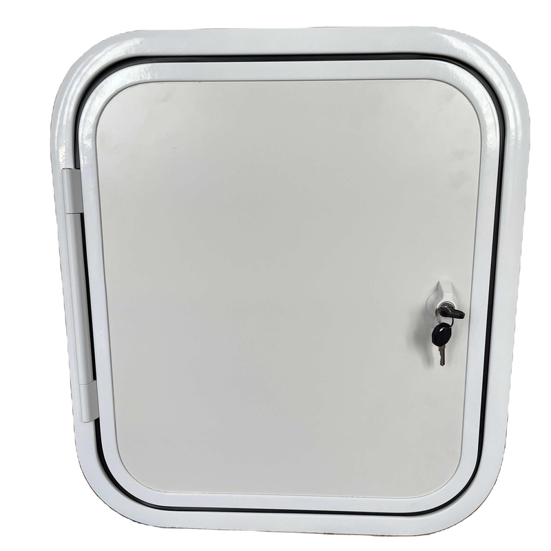 White Black Frame Exterior RV Hatch