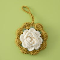 Porte-monnaie, Pendentif, Pochette à rouge à lèvres, Étui à clés en forme de rose, en laine, au crochet, motif feuille, fleur artificielle écologique, pour la Saint-Valentin et le Nouvel An