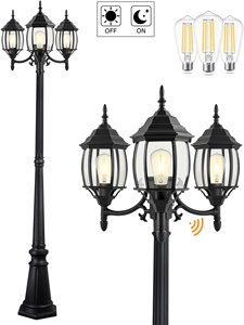 Hoàng hôn đến bình minh cảm biến ngoài trời đèn bài ánh sáng 3 đầu cổ điển màu đen cực rõ ràng tấm kính không thấm nước bên ngoài ánh sáng đường phố - Product Image 5
