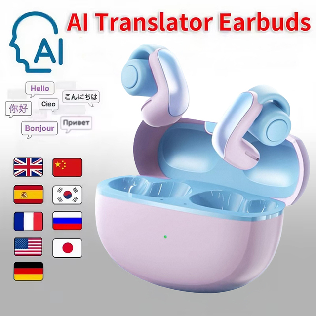 Smart Ai Language Translator Device Earbuds 144 Languages Sports Gaming Headsets Tws Wireless BT Ows Ear Clip Earphone