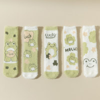 Chaussettes super chaudes et moelleuses pour femme, mi-mollet, épaisses, d'hiver, pour la maison, antidérapantes, à motif dessin animé, pour la maternité et la convalescence