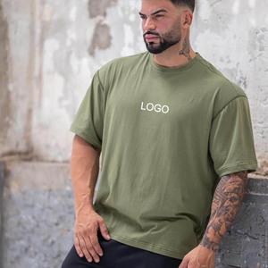 Logotipo personalizado a granel liso gimnasio deportes camisetas impresión personalizada suelta fuera del hombro hombres camiseta verano algodón cuello redondo hombres Top Tee 2022 - Product Image 2