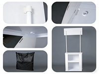 Comptoir promotionnel portable d'extérieur en PP, stand de vente personnalisé imprimé, table d'exposition pliable avec support de bannière en tête de table