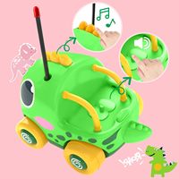Jouet de voiture de dessin animé RC avec Dino Rider pour enfants Vert (27MHz) et rose (49MHz) Amusement intérieur/extérieur, musique et effets sonores Dino détachable