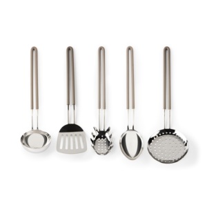 Set di 5 Utensili da Cucina Excelsa in Acciaio Inox con Manici Grigi, Lunghezza 32,5 Cm - Product Image 1