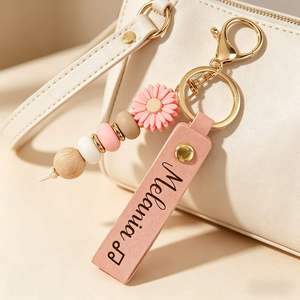 Personalized Daisy Keychain, Beaded Flower Keyring for Girls, Leather Tassel Bag Charm, Meaningful <b>Birthday</b> <b>Gift</b> for <b>Best</b> <b>Friend</b> - Product Image 3