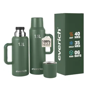 Everich Nouvelle bouteille isotherme à large ouverture sans BPA Thermos en acier inoxydable 18/8 pour les boissons froides et chaudes, jusqu'à 24 heures