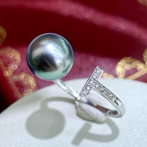 Bague en perle noire de Tahiti naturelle de luxe en gros, de la série Light Luxury, corps entier en argent pur S925 avec boîte cadeau - Product Image 4