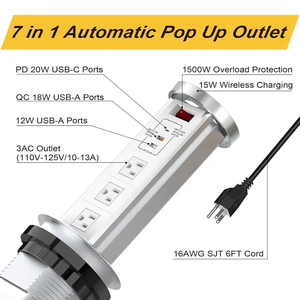 100mm隠しキッチンカウンター油圧プルポップアップUSパワーアウトレットタワーUSB電源ソケット卓上ワイヤレス充電ソケット - Product Image 3