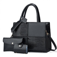 Sac à bandoulière de luxe pour femme, ensemble 3 pièces, en cuir PU gaufré crocodile, sac à main, sac bandoulière et grand sac fourre-tout marron