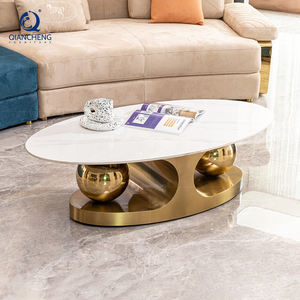 ドバイデザインコーヒーテーブルハイエンドヴィラカスタムヴィラホテルホーム家具楕円形大理石ステンレススチールベースゴールドセンターテーブル - Product Image 2