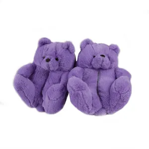 Teddy bear slippers 2022 US WAREHOUSE fuzzy teddy Wholesale Plush adult Slipper House Teddy Bear Slippers for Women Girls