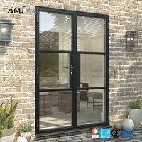 Puerta de Entrada Exterior para Proyecto de Villa, Puerta Francesa de Aluminio con Doble Vidrio Templado, Abatible hacia Afuera