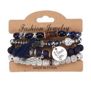 Juego <span class=keywords><strong>de</strong></span> 4 Pulseras Bohemias Personalizadas <span class=keywords><strong>para</strong></span> <span class=keywords><strong>Mujer</strong></span>, Multicapa, Elásticas, Apilables, con Borlas, Dijes <span class=keywords><strong>de</strong></span> Amor, Cuentas <span class=keywords><strong>de</strong></span> Cristal, Estilo Boho <span class=keywords><strong>para</strong></span> la Playa - Product Image 6
