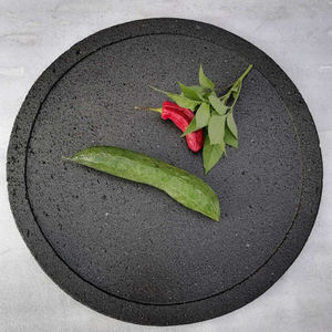 صخور بركانية طبيعية من حجر الحمم البركانية طبق شواء دائري شريحة لحم ومجموعة طهي نار للشواء على أدوات طهي خارجية ألواح طعام حجرية - Product Image 2