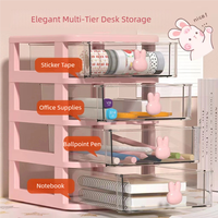 Organisateur de tiroir transparent en forme de lapin de dessin animé JX - Mini boîte de rangement de bureau multifonctionnelle pour papeterie, cosmétiques et petits objets