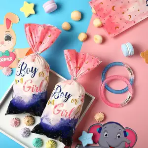 100 pz Gender Reveal Cellophane Treat Bags acquerello blu rosa ragazzo o ragazza Candy Favor Bags con Twist Ties per Baby Shower