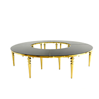 Table de banquet circulaire blanche brillante en acier inoxydable doré avec centre creux pour mariage, événement, réception et traiteur