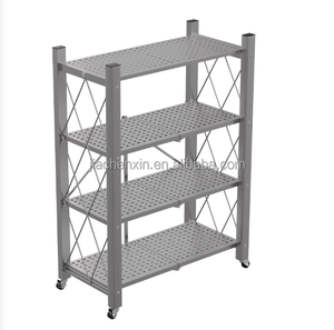 Estante de exhibición de cocina plegable multicapa, estante organizador de cocina, estantes de almacenamiento, estantería de góndola plegable de Metal de acero negro de fábrica - Product Image 2