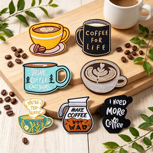 Nouveauté boissons café patchs brodés gros fer sur tissu thermoadhésif Applique personnalisé broderie Patch café - Product Image 1