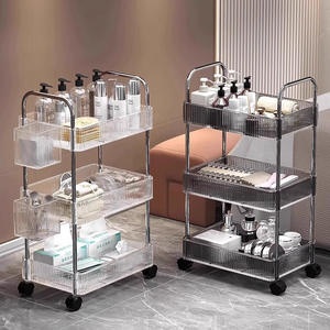 Chariot de rangement à 3 niveaux en acrylique transparent, mobile, pour cosmétiques, idéal pour salons de manucure et instituts de beauté - Vente chaude - Product Image 1