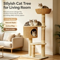 Arbre à chat personnalisé en rotin naturel tressé, tour à chat multi-niveaux avec condo tressé, poteaux à gratter en sisal et plateforme de repos