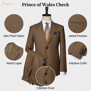 Completo da Uomo in Misto Lana Marrone con Motivo <span class=keywords><strong>Prince</strong></span> of Wales, 2 Pezzi, per Business, Matrimoni e Abbigliamento Smart Casual - Product Image 3