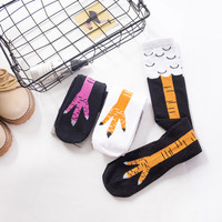 Chaussettes hautes pour femmes à motif de pattes de poulet et dessins animés d'animaux, fantaisie et amusantes, pour usage quotidien, saison automne, avec logos sur le bord du mollet