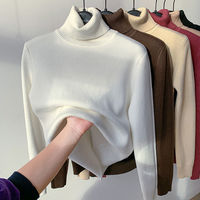 Pull-over col roulé en velours pour femme PASUXI 2026, chaud et doublé polaire, coupe ajustée, tricot basique, mode hiver