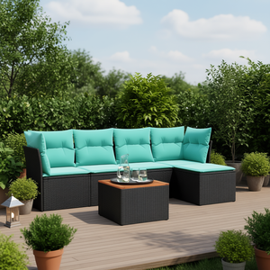 Set di divani da giardino in polyrattan nero da 6 pezzi con cuscini, mobili da esterno - Product Image 2