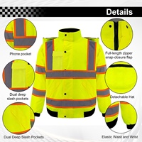 Veste d'hiver haute visibilité réfléchissante pour la construction, le contrôle du trafic, le cyclisme en extérieur - à capuche amovible, imperméable et ajustable