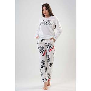 BAYAN POLAR O YAKA UZUN KOL ETEGI OVAL CEPLI PIJAMA TAKIM - สีขาวสว่าง - สีขาวสว่าง - Product Image 3