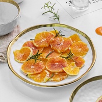 Vaisselle Genol en porcelaine, vaisselle de table, assiettes rondes en céramique noires mates avec bord doré, assiette de présentation pour mariage