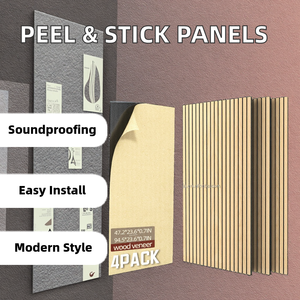 Panneaux muraux décoratifs en <span class=keywords><strong>bois</strong></span> à lattes autocollants faciles à poser et à dé<span class=keywords><strong>coller</strong></span>, panneaux acoustiques absorbant le son pour bureau - Product Image 4